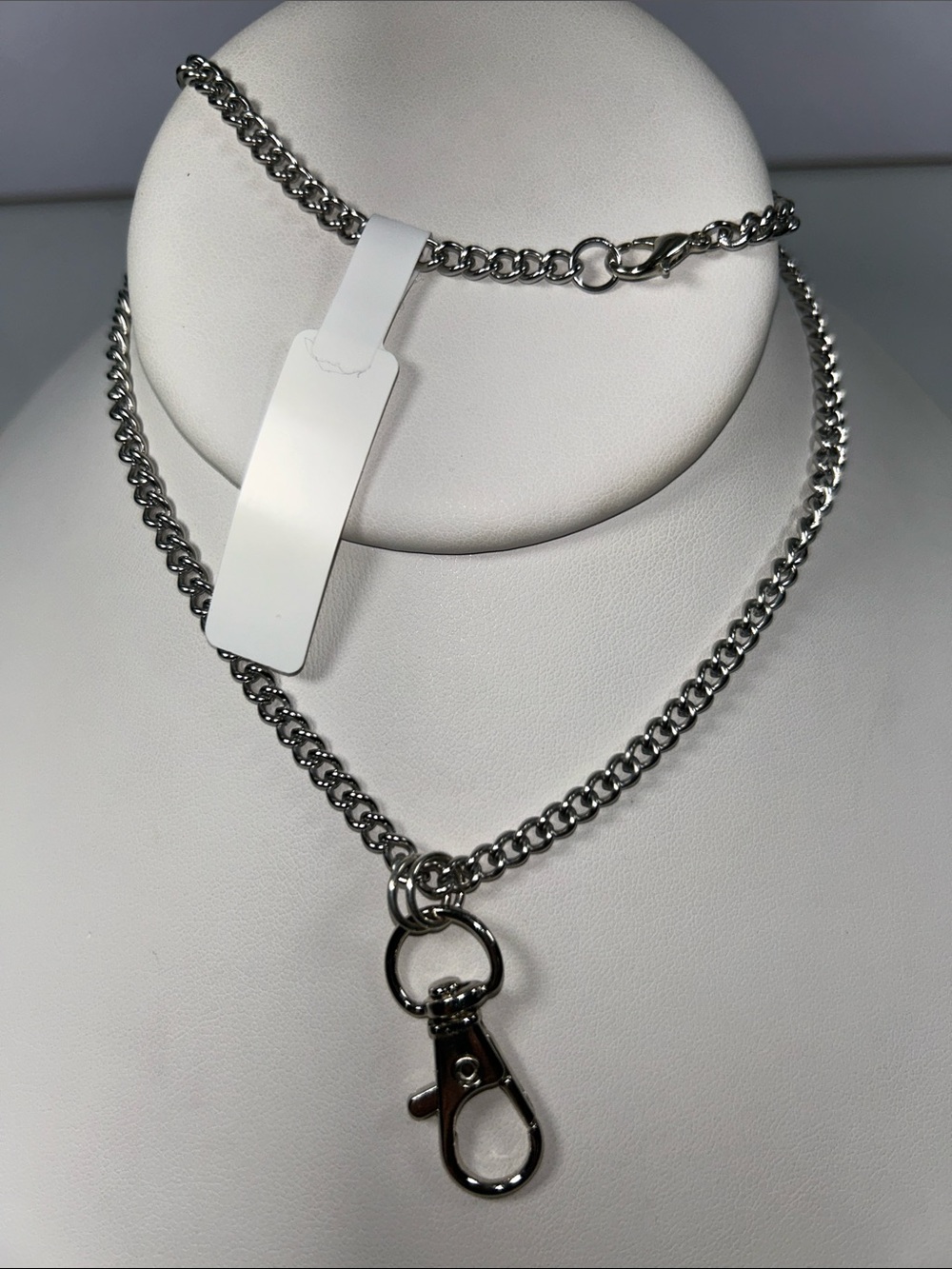 NWT Artisan Handmade Stainless Steel Curb Link Necklace With Badge Holder Clasp